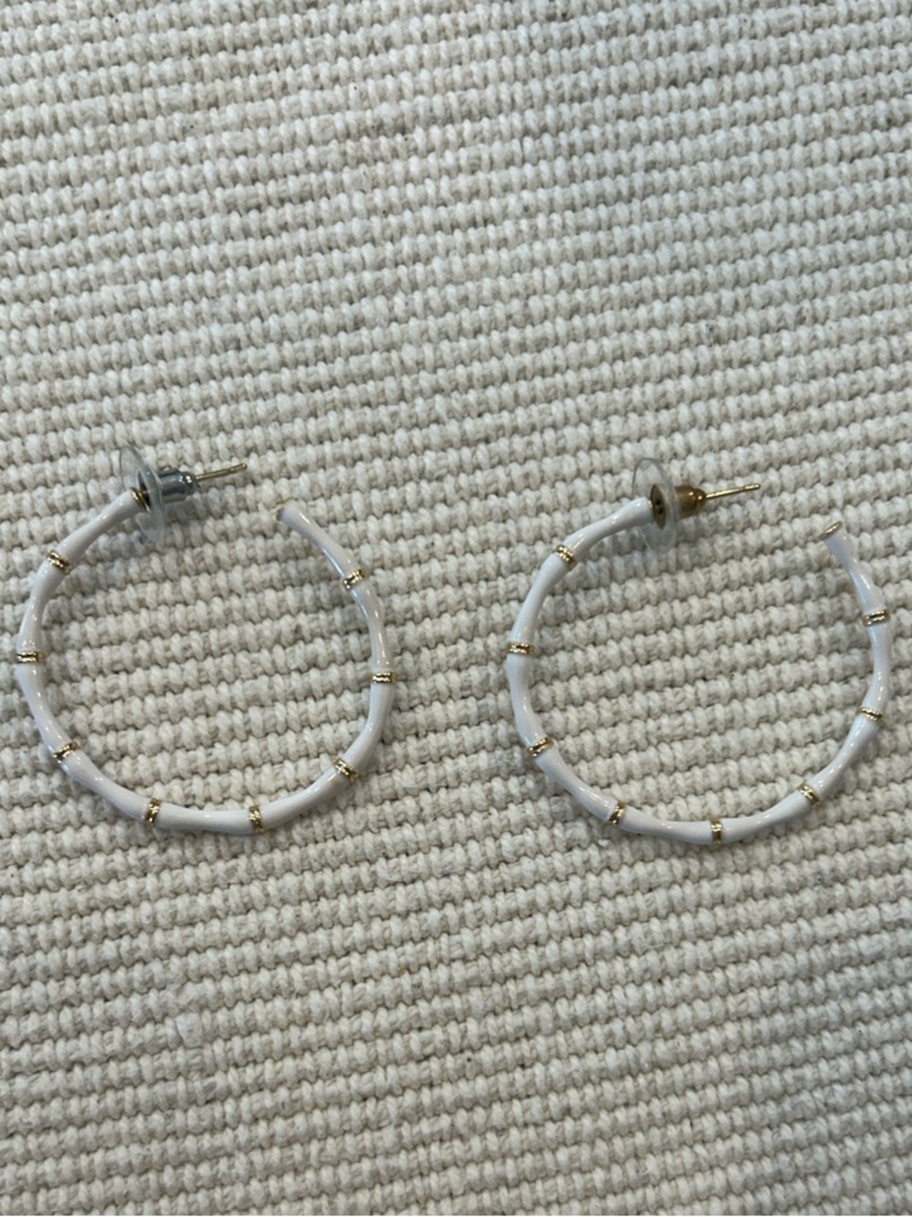 White Beaded Hoop Earrings - Gold Accent Women’s Jewelry